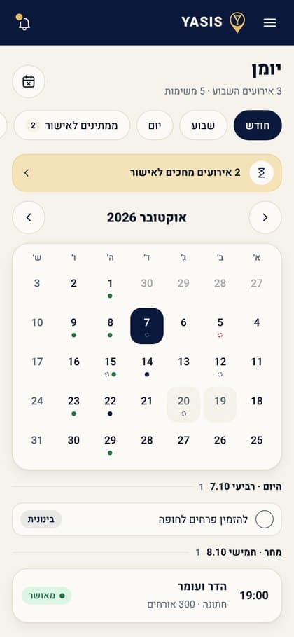 דוגמה. בטלפון של בעל האולם: היומן